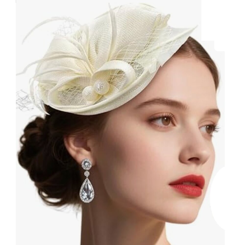 π€ Ivory π€ Vintage-style Fascinator and Gloves - Picture 2 of 8